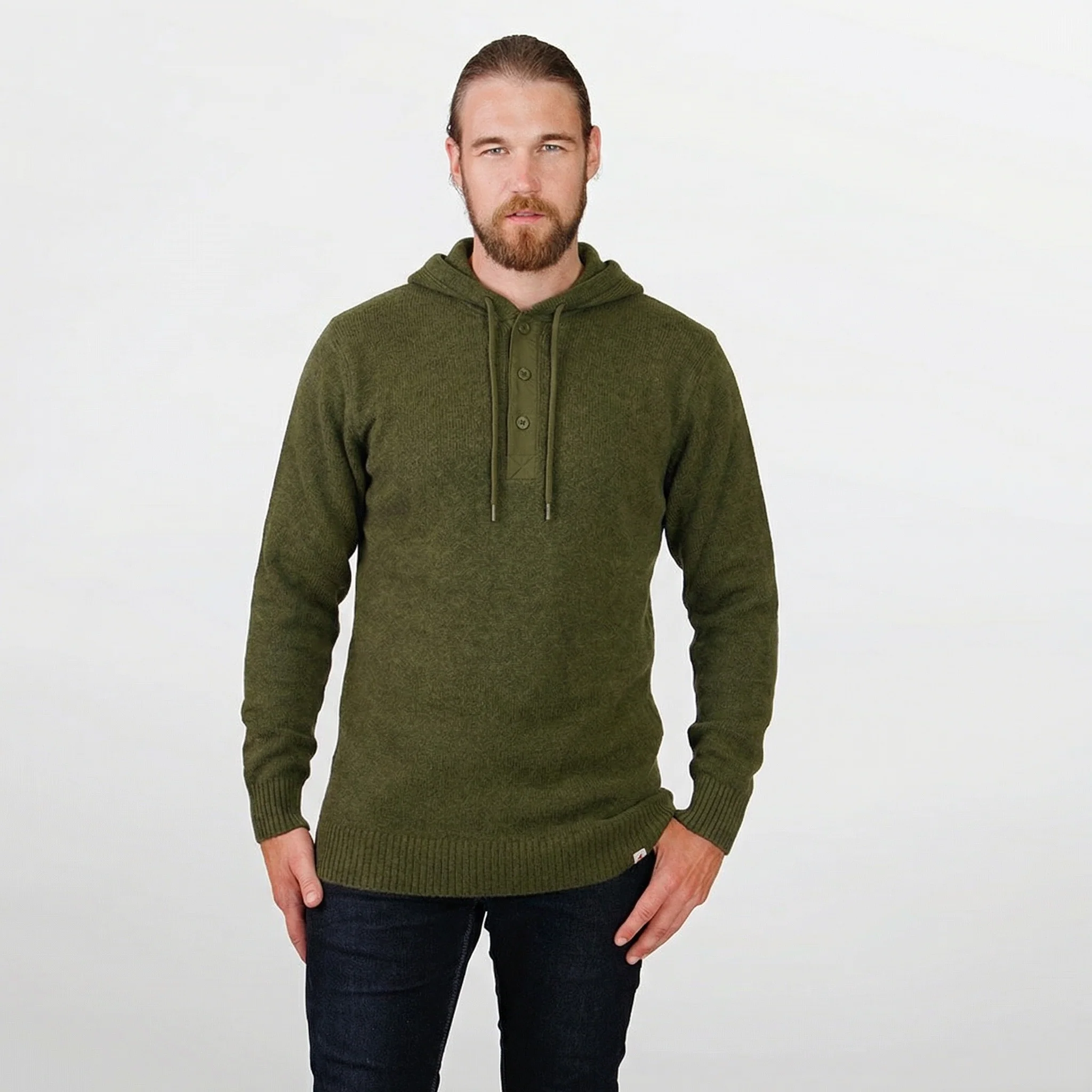 Heavy Weight Wool Henley with Hood - Image 7