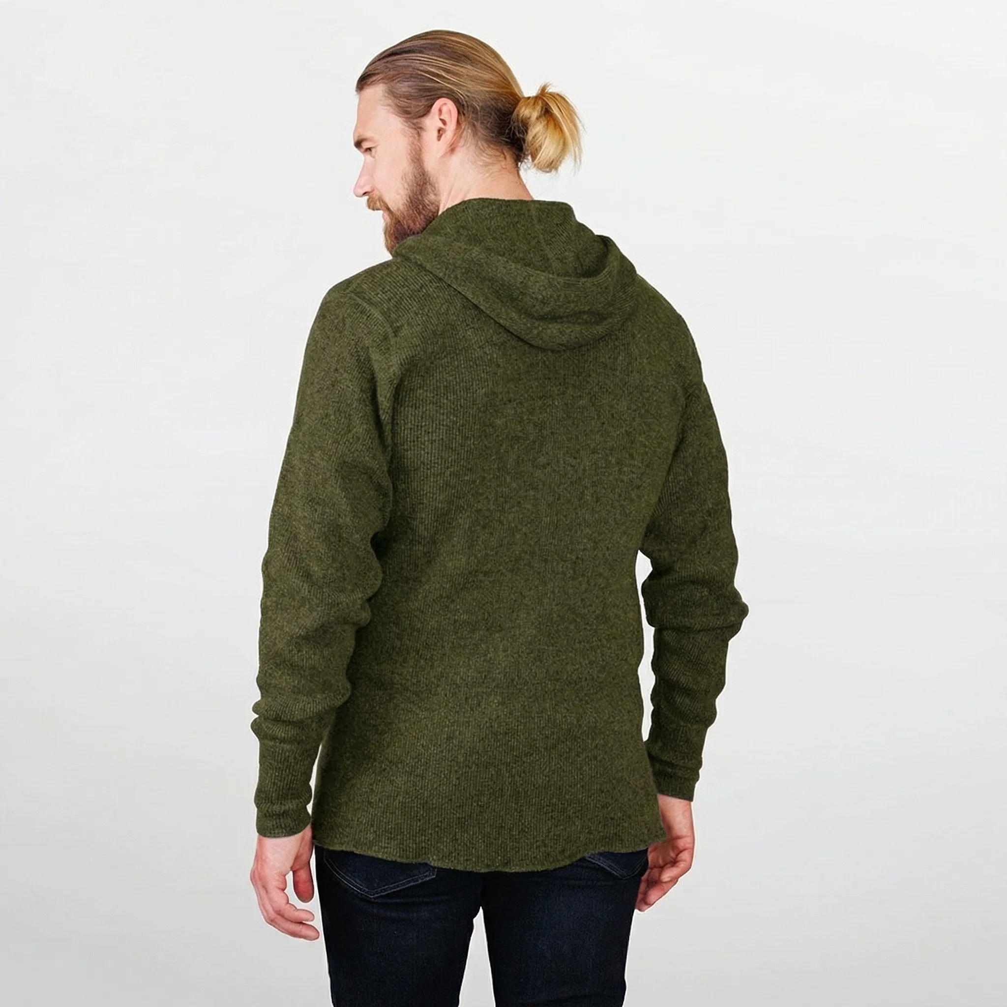 Heavy Weight Wool Henley with Hood - Image 8
