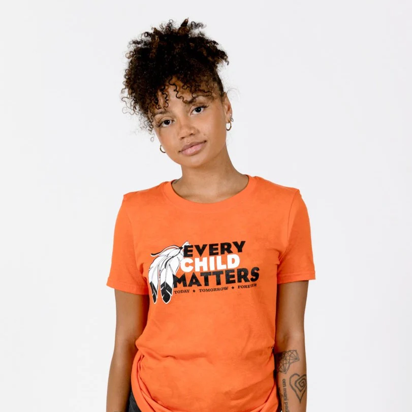 Muin X Stanfield's Adult Orange T-Shirt - EVERY CHILD MATTERS  "FEATHERS" - Image 3